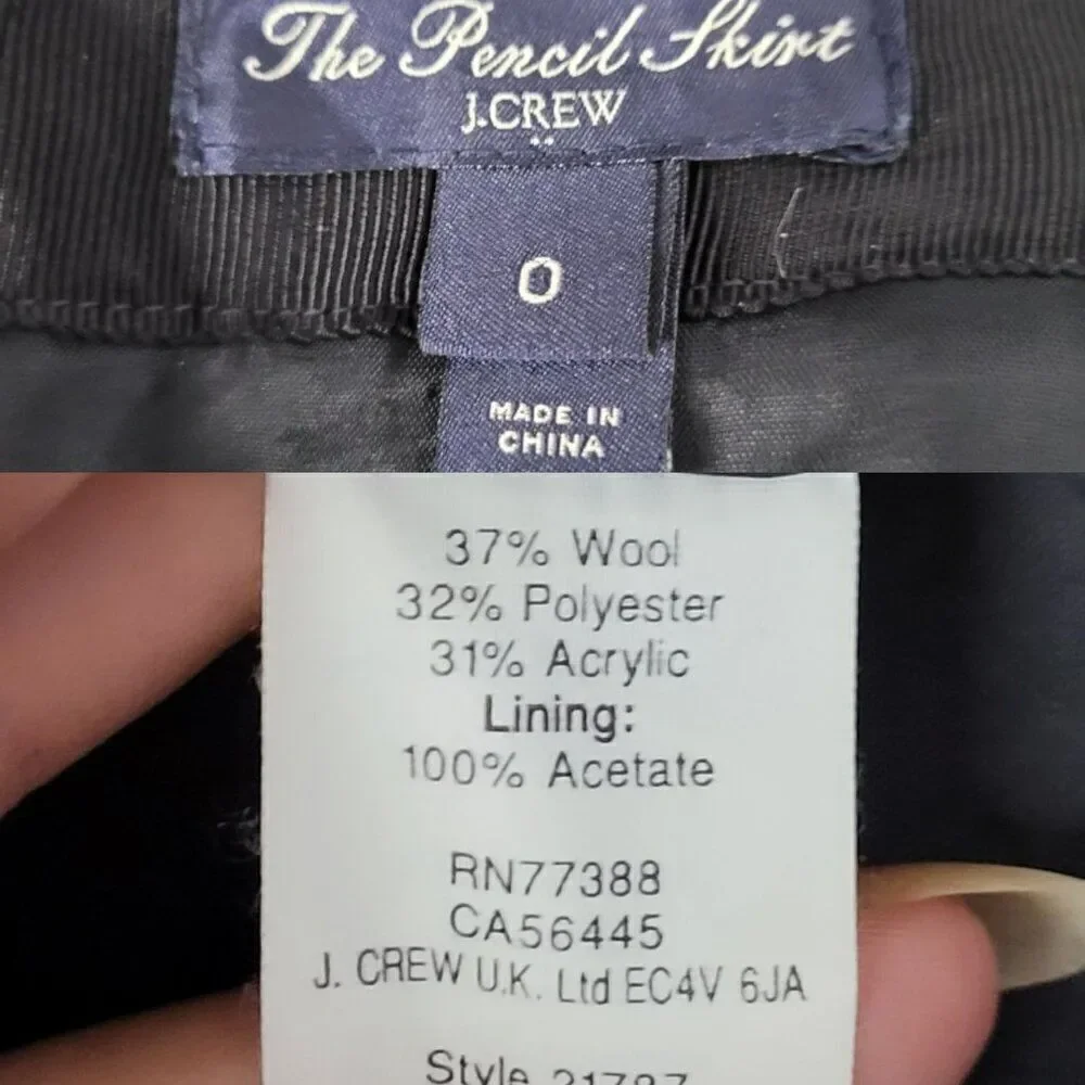 J. Crew Wool Tweed The Pencil Skirt‎ 0 Gray Black Twee Plaid Academia Career